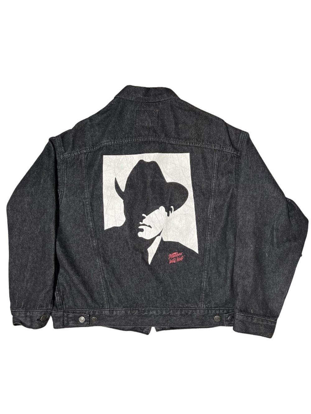 New Vintage 90s Marlboro Wild West Trucker Black Jean Denim Jacket Size Large